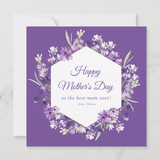tarjeta del día de la madre morada floral feliz (Anverso)