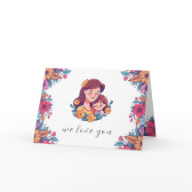 Tarjeta del Día de la Madre morada y rosa colorida