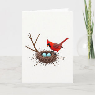 Tarjeta del Día de la Madre Nido de Pájaro Escarla
