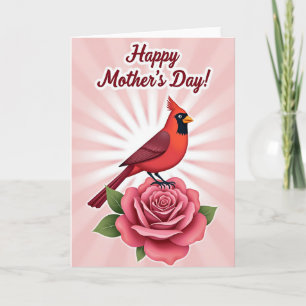 Tarjeta del Día de la Madre Pájaro Rojo Rosa