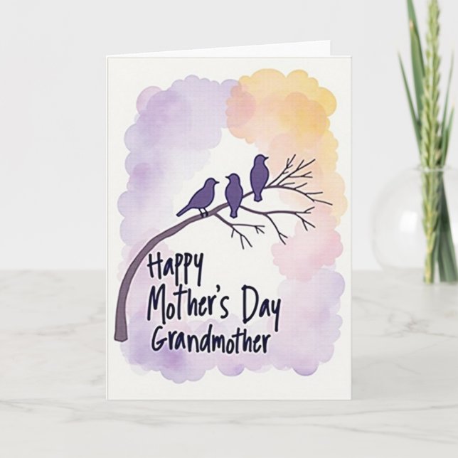 Tarjeta del Día de la Madre Pájaros Violetas (Anverso)