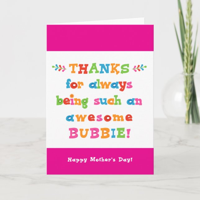 Tarjeta del Día de la Madre para Bubbie (Anverso)