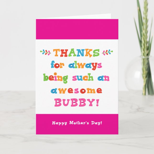 Tarjeta del Día de la Madre para el Bubby (Anverso)