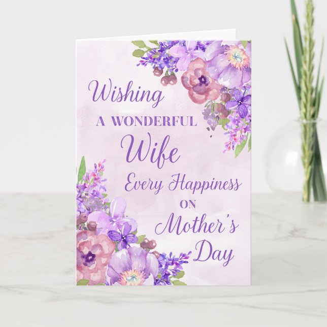 Tarjeta del Día de la Madre para esposa con flores (Anverso)