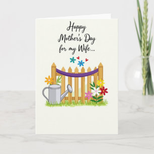 Tarjeta del Día de la Madre para esposa en el jard