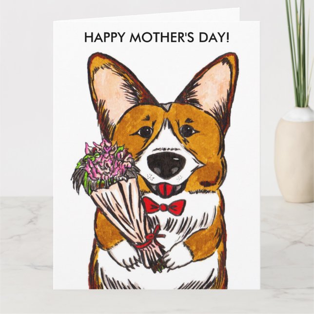 Tarjeta del día de la madre para mamás Corgi (Anverso)