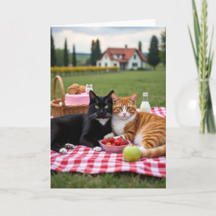Tarjeta del Día de la Madre para picnic felino