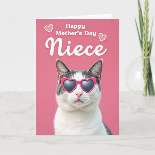 Tarjeta del Día de la Madre para sobrina con gato