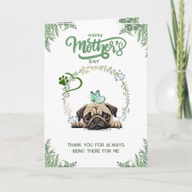 Tarjeta del día de la madre pug lindo personalizab