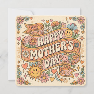 Tarjeta del Día de la Madre Retro Boho Floral Vint