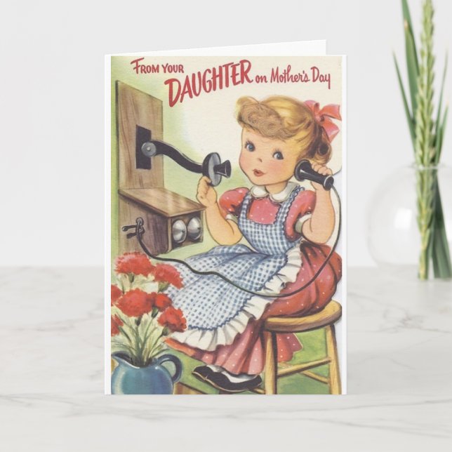 Tarjeta del día de la madre retro de la hija (Anverso)