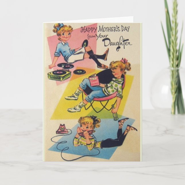 Tarjeta del día de la madre retro de la hija (Anverso)