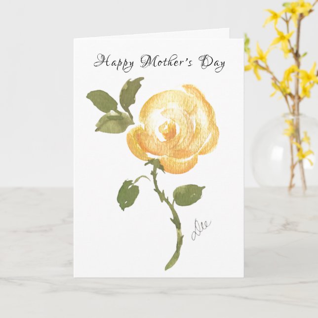 Tarjeta del día de la madre-rosa amarilla única (flor amarilla)