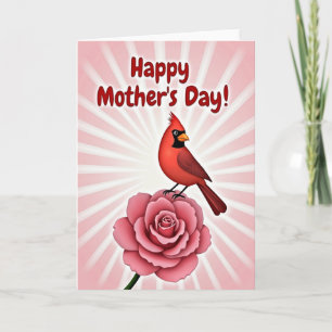 Tarjeta del Día de la Madre Rosa del Pájaro Escarl