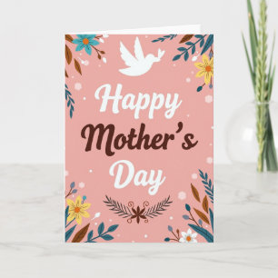 Tarjeta del día de la madre rosa y turquesa