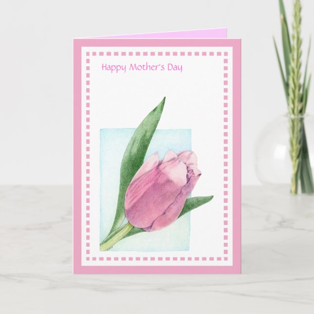 Tarjeta del día de la madre rosada tulipán (Anverso)