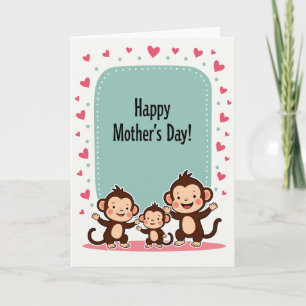 Tarjeta del Día de la Madre Simia Rosa