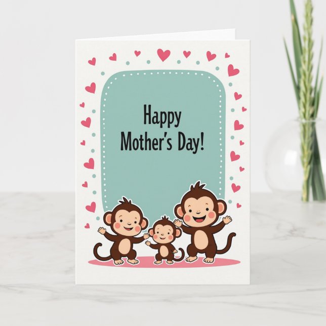 Tarjeta del Día de la Madre Simia Rosa (Anverso)