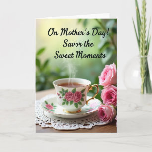 Tarjeta del Día de la Madre Taza de Té Rosa