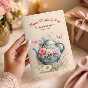 Tarjeta del Día de la Madre Tetera Floral Elegante