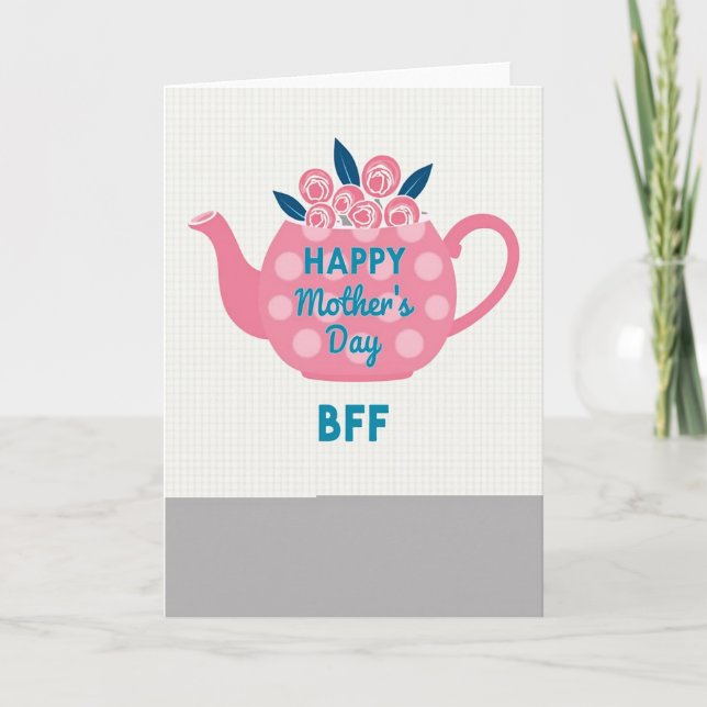 Tarjeta del Día de la Madre Tetera Rosa (Anverso)