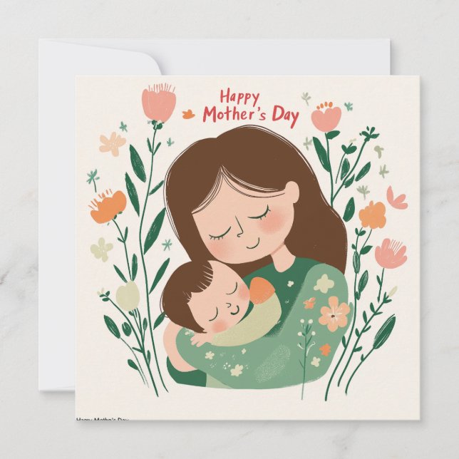 Tarjeta del día de la madre y el bebé abrazo (Anverso)