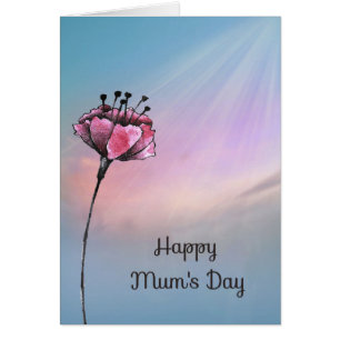 Tarjeta del Día de la Mamá con Cielo Pastel y Flor