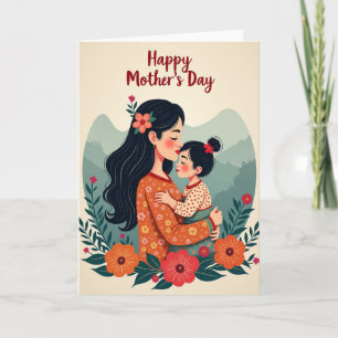Tarjeta del Día de las Madres con Beso Floral