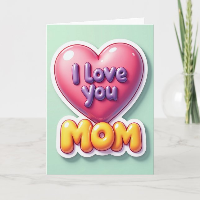 Tarjeta del Día de las Madres Corazón Magenta (Anverso)