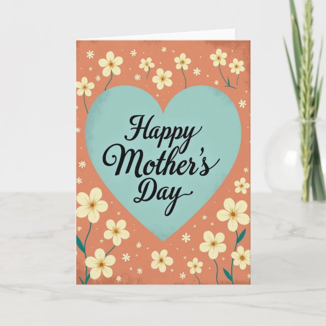 Tarjeta del Día de las Madres Corazón Turquesa (Anverso)