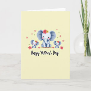 Tarjeta del Día de las Madres Elefantes Florales