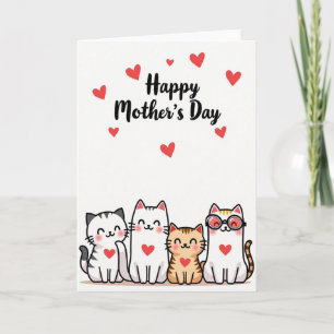 Tarjeta del Día de las Madres Felinas Corazones