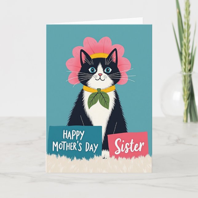 Tarjeta del Día de las Madres Hermanas Felinas (Anverso)