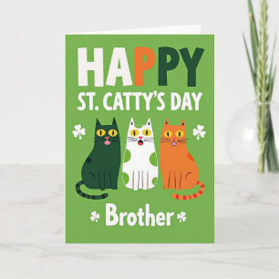 Tarjeta del Día de los Gatos de Lunares Verdes