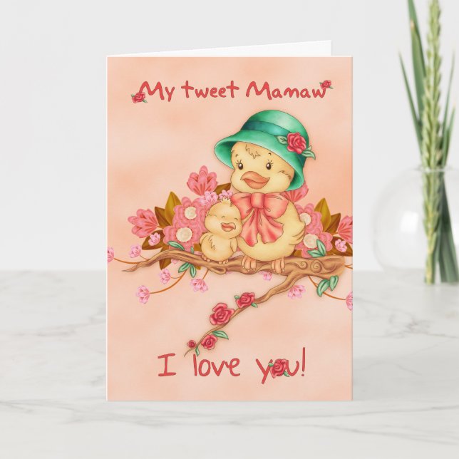 Tarjeta del día de madre con el pájaro del bebé y (Anverso)