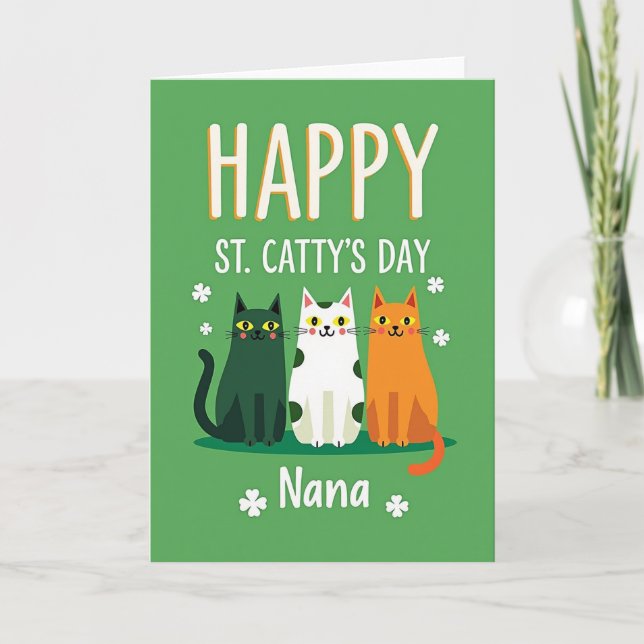 Tarjeta del día de Nana de gato de oro falso (Anverso)
