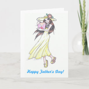 tarjeta del día de padre con el chica en sundress