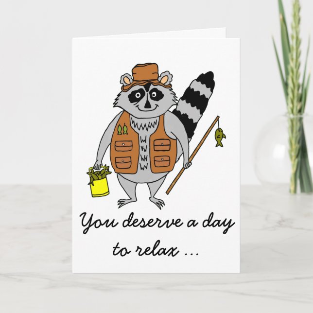 Tarjeta del día de padre del pescador del mapache (Anverso)