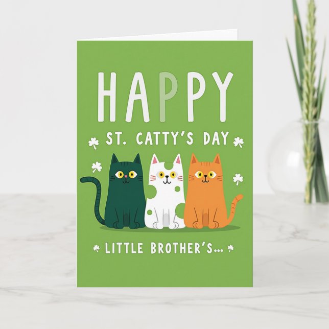 Tarjeta del Día de San Gatito con Rayas Verdes (Anverso)