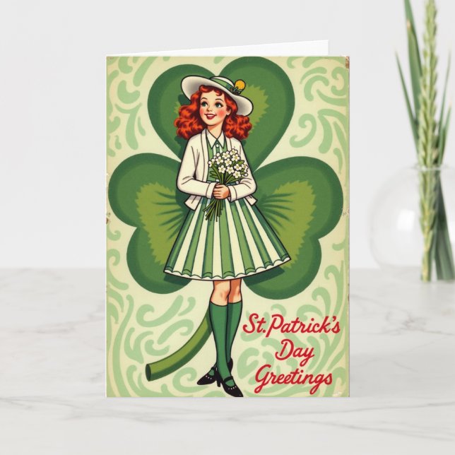 Tarjeta del Día de San Patricio con Falda de Rayas (Anverso)