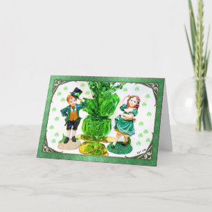 Tarjeta del Día de San Patricio con pequeñas figur
