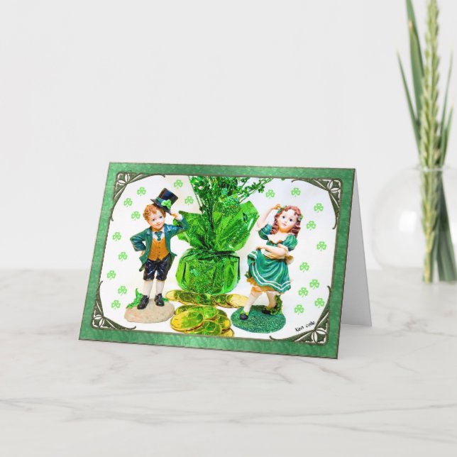 Tarjeta del Día de San Patricio con pequeñas figur (Anverso)