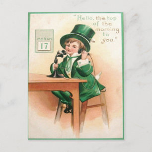 Tarjeta del Día de San Patricio con Teléfono Antig