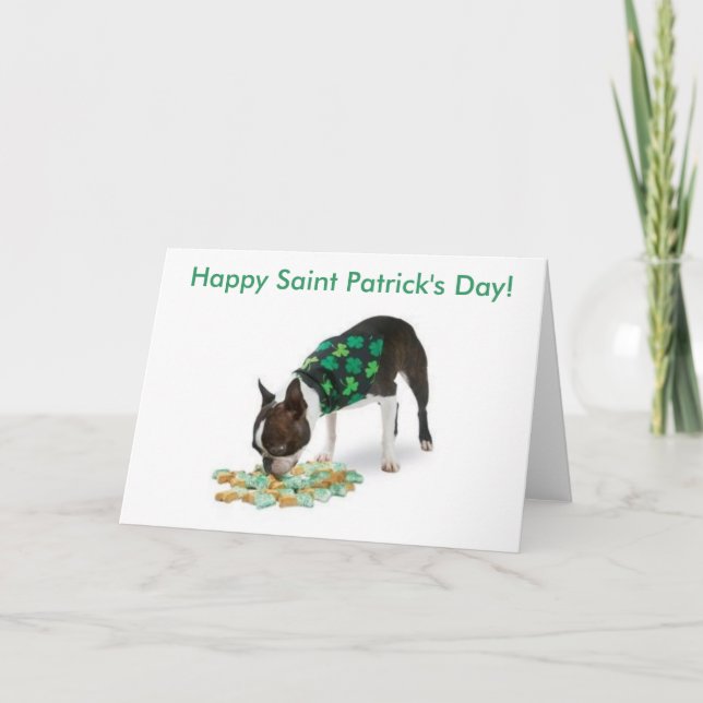 Tarjeta del Día de San Patricio de Boston Terrier (Anverso)