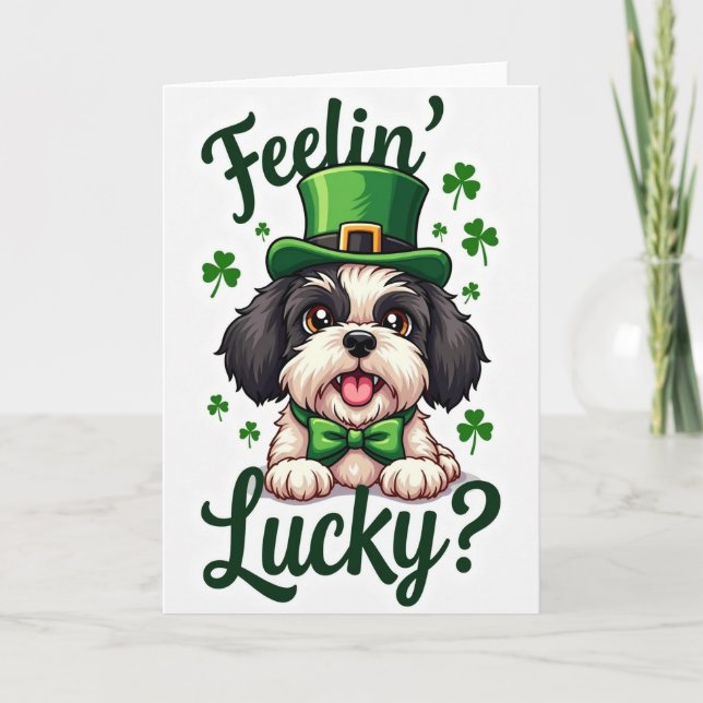 Tarjeta del Día de San Patricio de Cachorro Afortu (Anverso)