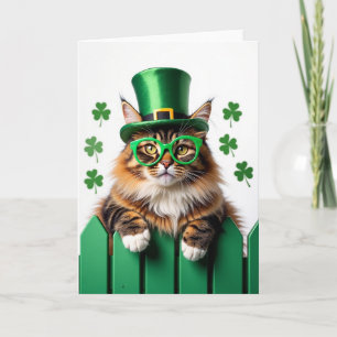Tarjeta del Día de San Patricio de gato rayado