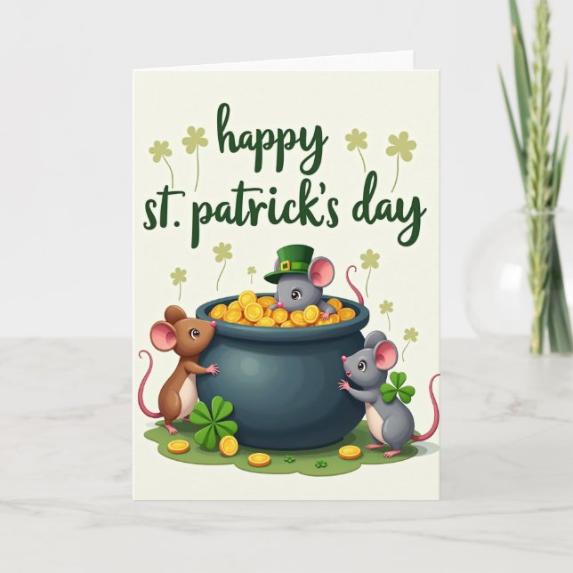 Tarjeta del Día de San Patricio de Ratones Afortun (Anverso)