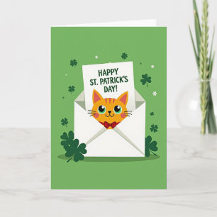 Tarjeta del Día de San Patricio del Gato Shamrock 