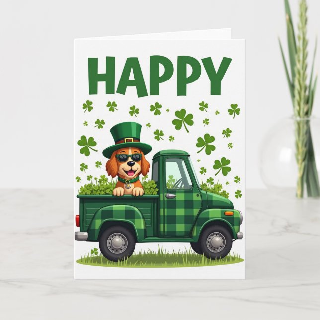 Tarjeta del Día de San Patricio del Perro Feliz (Anverso)