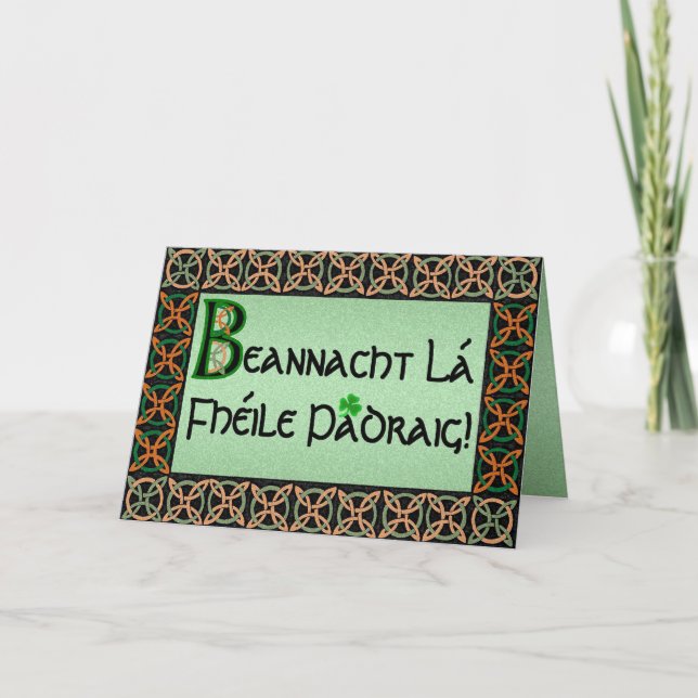 Tarjeta del Día de San Patricio en gaélico irlandé (Anverso)